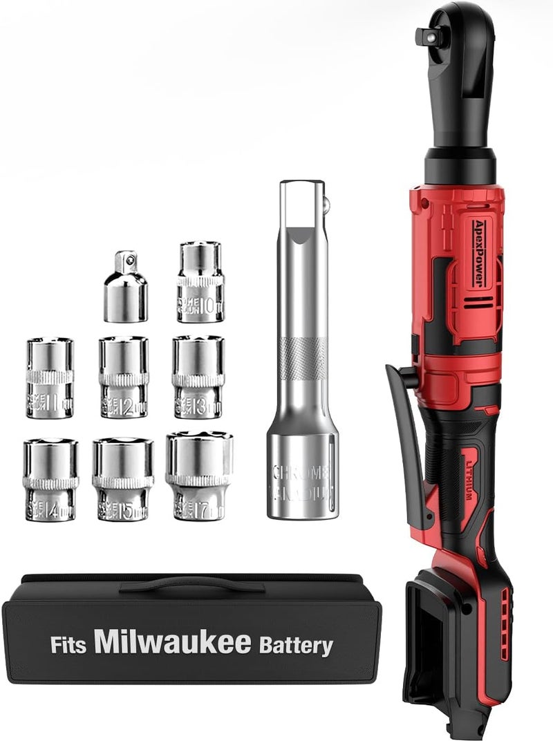 apex power 1/2 Inch Cordless Ratchet Wrench, for Milwaukee M18 Battery, 88Ft-Lbs, 0-400RPM, Electric Ratchet Wrench Set with Variable Speed Trigger, Reinforced Head, R&F Switch, 7 Sockets, 3/8" to 1/4" Adapter - Image 1